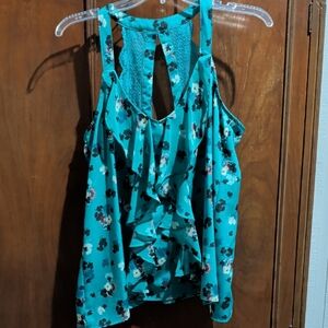 Source Unknown Teal Floral Ruffle Blouse